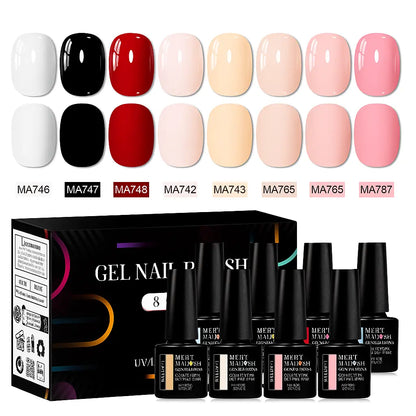8pc 1-Step Nail Gel Set No Need Base Top Coat Nude Milky Pink UV/LED Long Lasting Nail Supplies Vernis for Manicure DIY Design - Novarashop