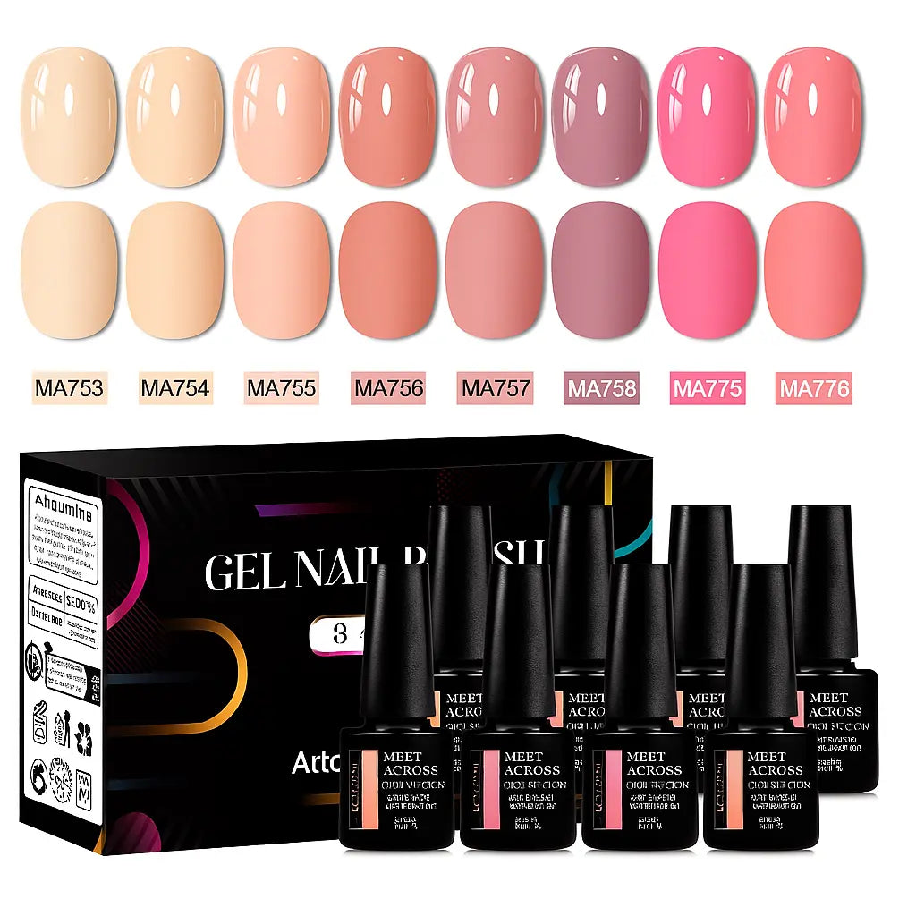 8pc 1-Step Nail Gel Set No Need Base Top Coat Nude Milky Pink UV/LED Long Lasting Nail Supplies Vernis for Manicure DIY Design - Novarashop