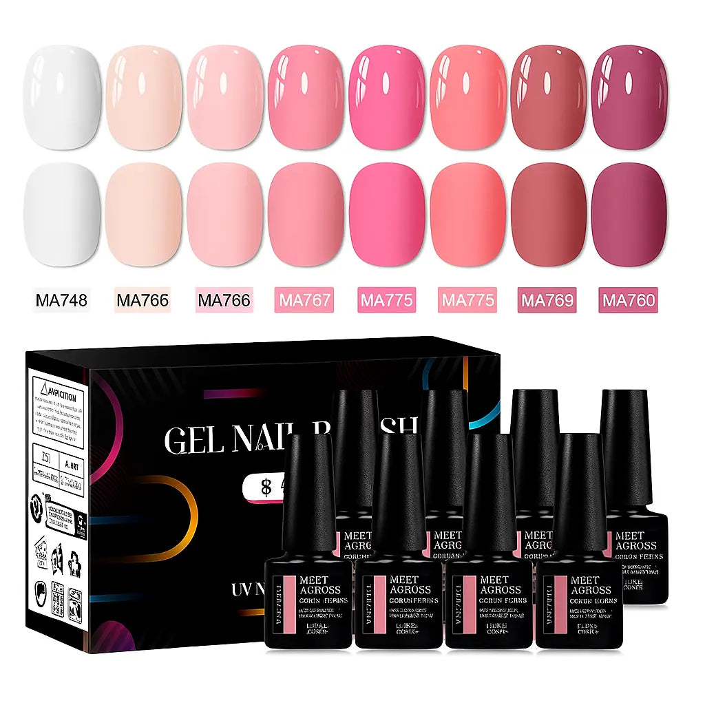 8pc 1-Step Nail Gel Set No Need Base Top Coat Nude Milky Pink UV/LED Long Lasting Nail Supplies Vernis for Manicure DIY Design - Novarashop