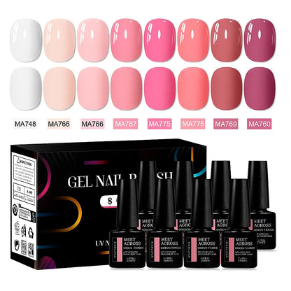 8pc 1-Step Nail Gel Set No Need Base Top Coat Nude Milky Pink UV/LED Long Lasting Nail Supplies Vernis for Manicure DIY Design - Novarashop