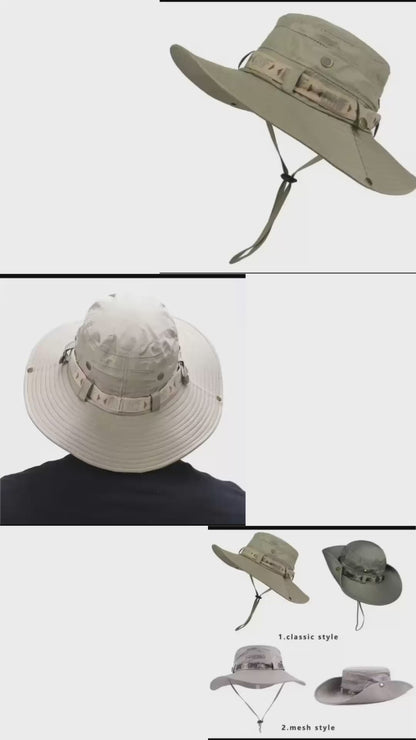Summer Bucket Hat for Men - Outdoor UV Protection Wide Brim Panama Safari Hunting Hiking Mesh Fisherman Beach Cap
