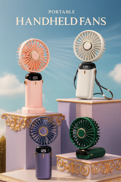 USB Handheld Mini Fan Foldable Portable Neck Hanging Fans 5 Speed USB Rechargeable Fan with Phone Stand and Display Screen - Novarashop