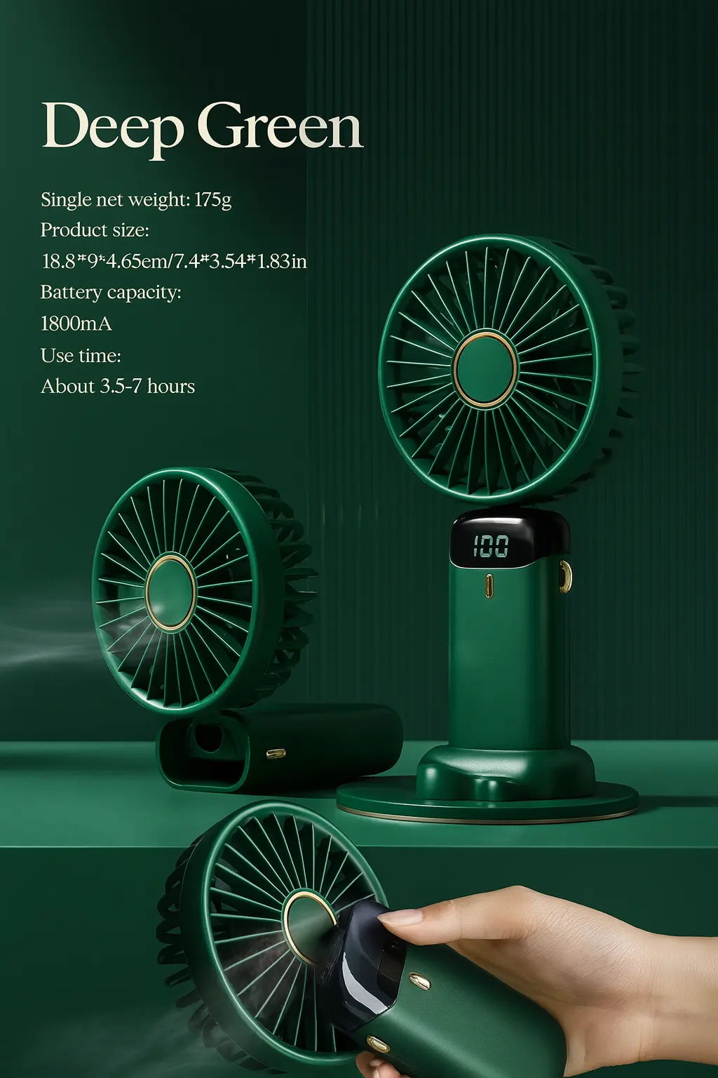 USB Handheld Mini Fan Foldable Portable Neck Hanging Fans 5 Speed USB Rechargeable Fan with Phone Stand and Display Screen - Novarashop