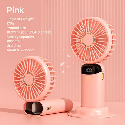 USB Handheld Mini Fan Foldable Portable Neck Hanging Fans 5 Speed USB Rechargeable Fan with Phone Stand and Display Screen - Novarashop